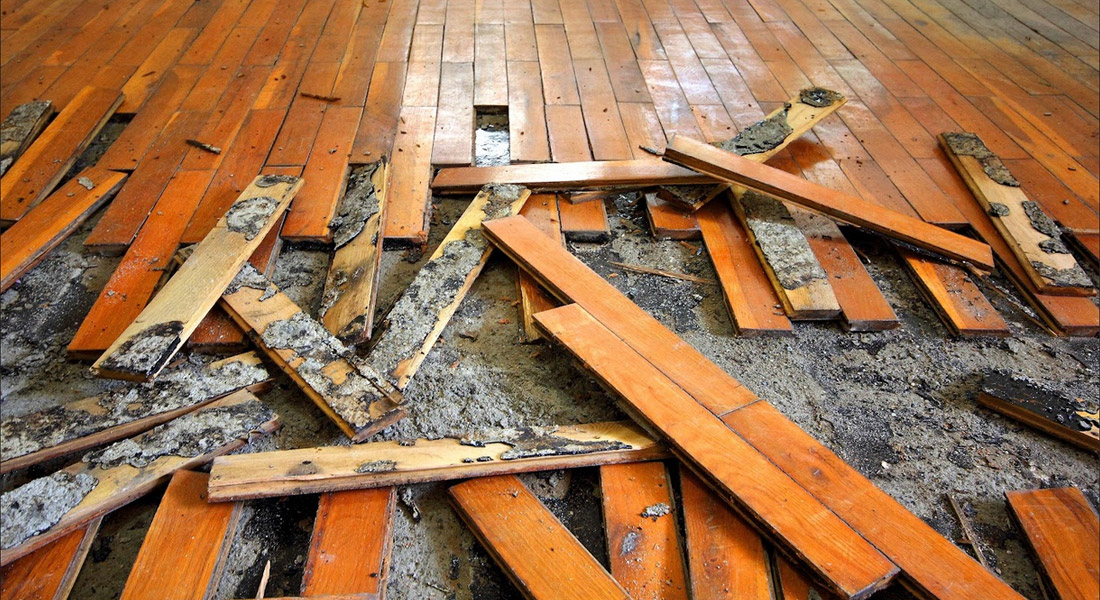 damaged floor after a flash flooding