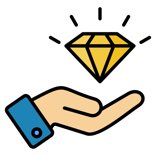 Hand holding a diamond icon.
